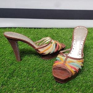 BCBGirls Leather Vintage Multicolor Snake Print Platform Heels